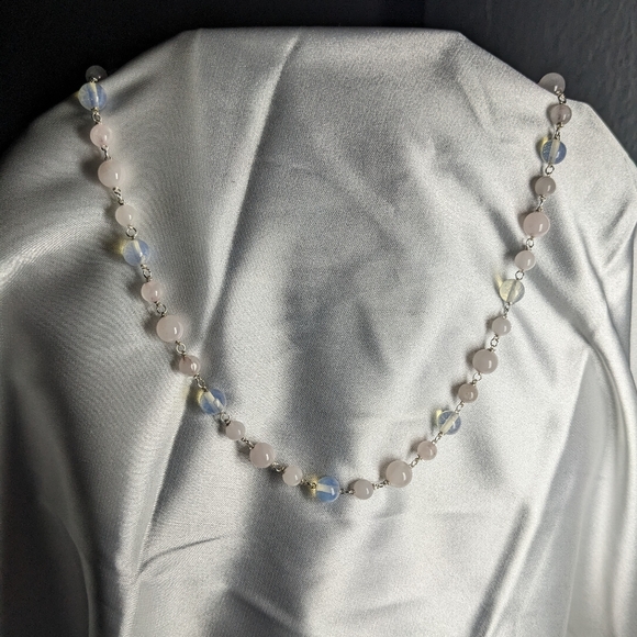 Moonstone Rose Quartz Crystal Necklace Handmade Artisan Silver Unique Natural - Picture 8 of 10